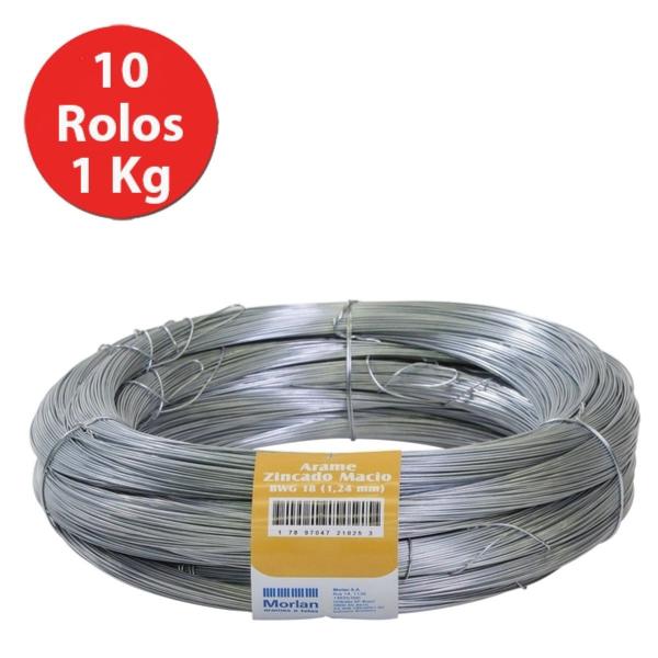 Imagem de Arame Liso Galvanizado N18 Morlan c/ 10 Rolos de 1Kg