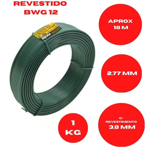 Imagem de Arame P Tela Revestido Pvc 1kg Verde Bwg12 - 2,77mm Vonder Para Instalação de Forro Amarrar plantas Cabo de Orquídeas caule de plantas