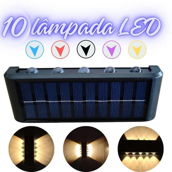 Imagem de Arandela 10 Leds Carregamento Solar Luminária a Prova D Água