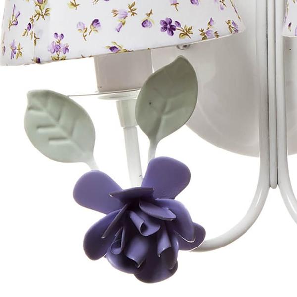 Imagem de Arandela 2 Lâmpadas Flores Grandes Lilás Quarto Bebê Infantil Menina