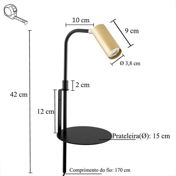 Imagem de Arandela Articulada Interruptor Dourado Prateleira Lup89