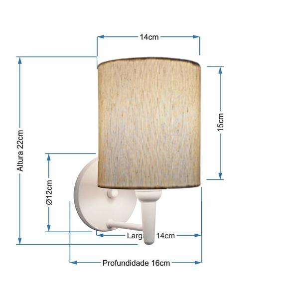 Imagem de Arandela Cilíndrica Md-2009 Base Branca Cúpula em Tecido 14x15cm Linho Bege - Bivolt