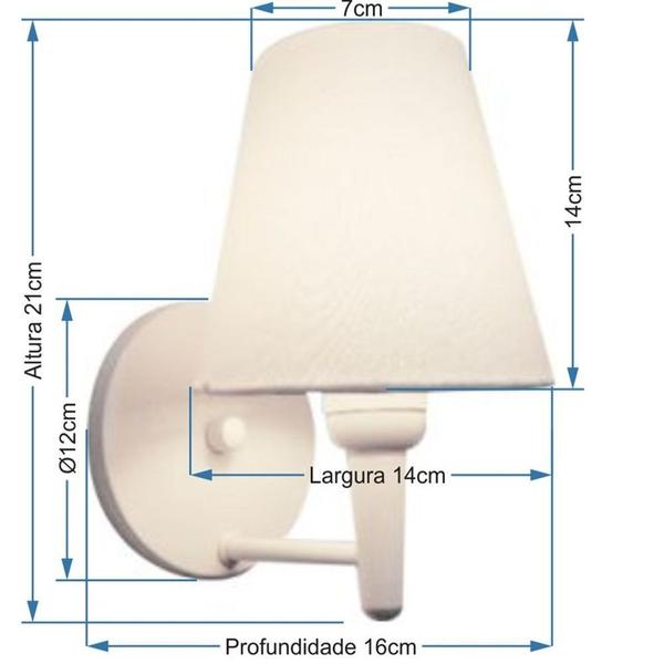 Imagem de Arandela Cone Md-2004 Base Branco Cúpula em Tecido 14/14x07cm Rosa Bebê - Bivolt