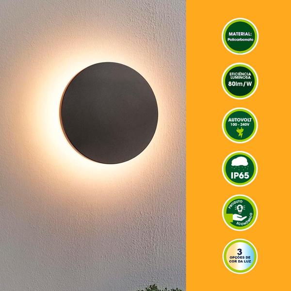 Imagem de Arandela de Efeito Externa LED Eclipse Lua Luz Indireta Tripla Tonalidade 9W 3000K 4000K 6500K IP65 Bivolt 110/220v