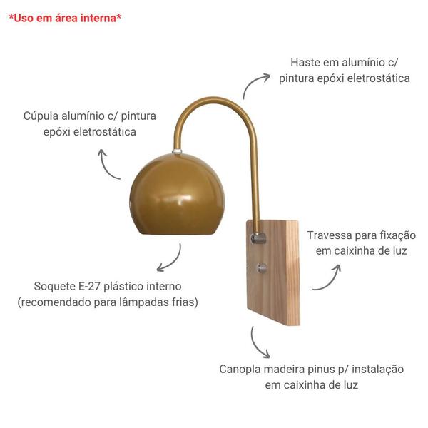 Imagem de Arandela De Parede Colonial Retrô Bolinha Estilo J Canopla Pinus - Soquete E-27  ABF Luminárias