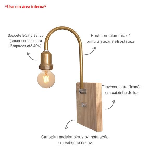 Imagem de Arandela De Parede Colonial Vintage Simples Estilo J Canopla Pinus - Soquete E-27  ABF Luminárias