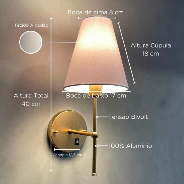 Imagem de Arandela De Parede Com Interruptor Com Cupula Bege, Branco e Preto Com Lampada Branco Quente 6000K Tensao Bivolt 110/220v