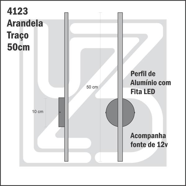 Imagem de Arandela De Parede Linha Reta Traço 50Cm Led 3000K - Preta