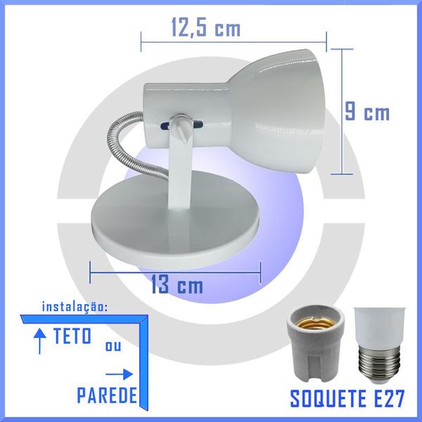 Imagem de Arandela de Parede Teto Direcionavel com Base em Aluminio Soquete E27 Direcionável