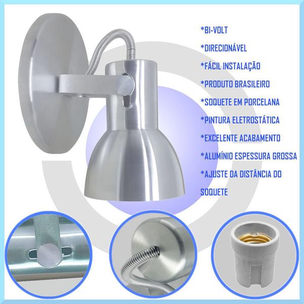 Arandela de Parede Teto Direcionavel com Base em Aluminio Soquete E27 Direcionável - elumens iluminação Imagem de Arandela de Parede Teto Direcionavel com Base em Aluminio Soquete E27 Direcionável