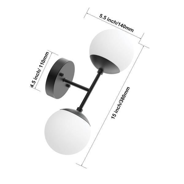 Imagem de Arandela de parede Tipace Black 2 Lights Modern Globe 3000K G9