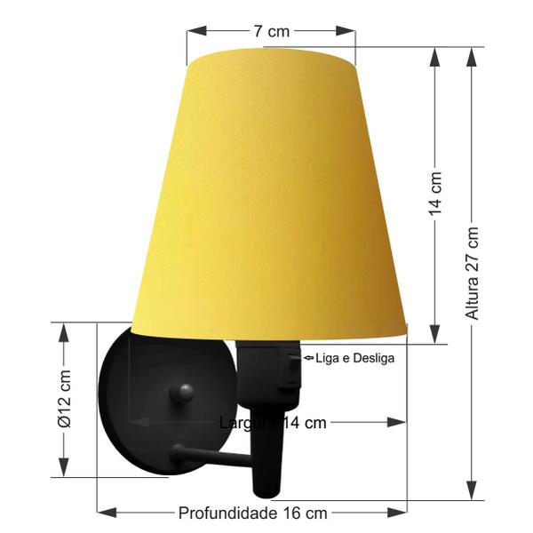 Arandela de Parede Vivare Md-2013 Preta Com Interruptor Liga e Desliga Cúpula em Tecido - Bivolt Imagem de Arandela de Parede Vivare Md-2013 Preta Com Interruptor Liga e Desliga Cúpula em Tecido - Bivolt