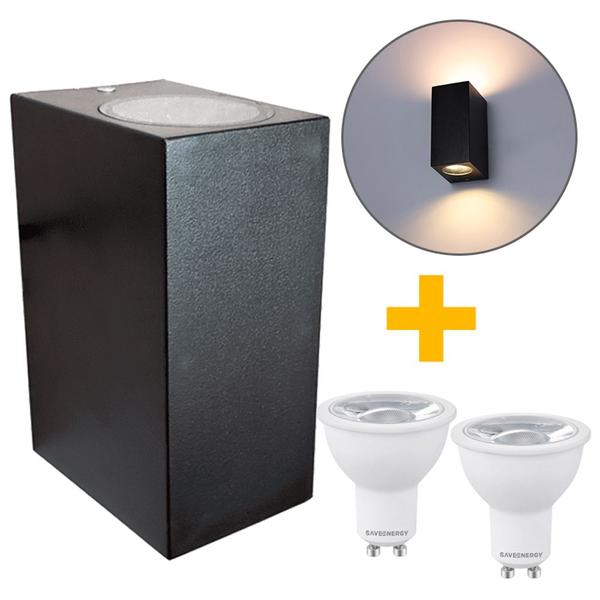 Imagem de Arandela Dublê Preta Facho Duplo Dicroica Mr16 Opus + Led 7W Branco Frio