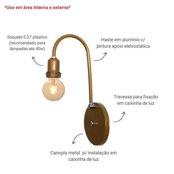 Arandela Espelho Banheiro Parede Vintage Simples J Dourado - Abf Luminárias Imagem de Arandela Espelho Banheiro Parede Vintage Simples J Dourado