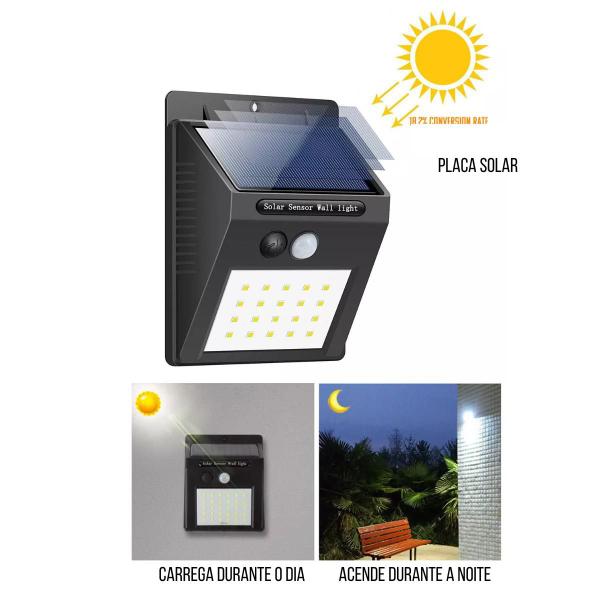 Imagem de Arandela Lâmpada 30 Leds Luz Solar Com Sensor Noturno De Movimento Para Parede Muro Alpendre Caminho Decoração De Jardim