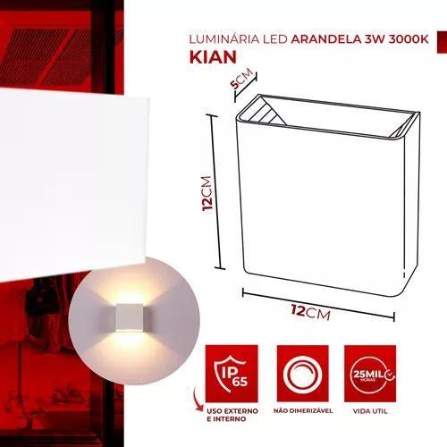 Imagem de Arandela Led Wall Light Branca 3W 6.500K Branca Fria Bivolt Kian