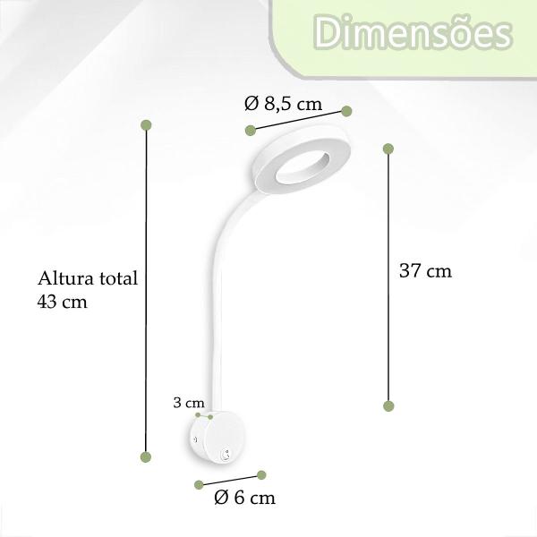 Imagem de Arandela Leitura Direcionável Cabeceira Led Circular Bet70