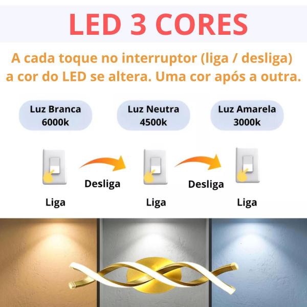 Imagem de Arandela Luminária 40cm Parede LED 24W Espiral DNA Dourada KJBD-156-GOLD Gimpo