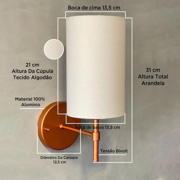 Imagem de Arandela Luminária Clássica Alumínio Bivolt Com Cúpula Tubo tecido algodão