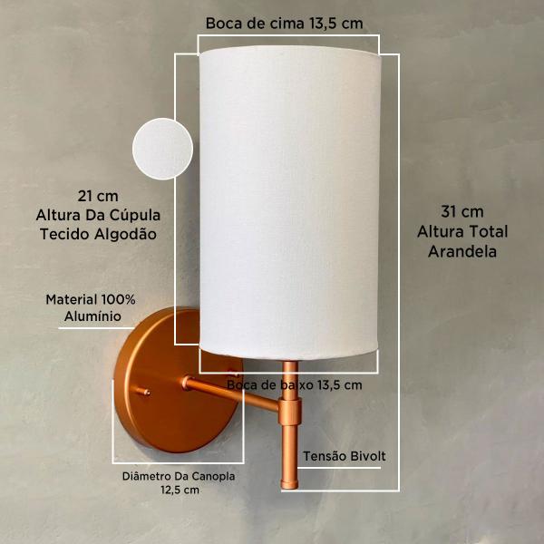 Imagem de Arandela Luminária Clássica Cobre Bivolt + Cúpula algodão Branco