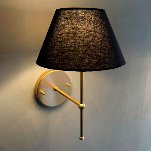 Imagem de Arandela Luminária de Parede Dourado Com Cúpula Algodão - Preto