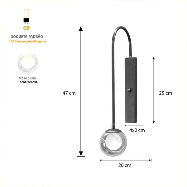 Arandela Luminária Globo Duplo Vidro Base Retangular Preto - Single Light Imagem de Arandela Luminária Globo Duplo Vidro Base Retangular Preto