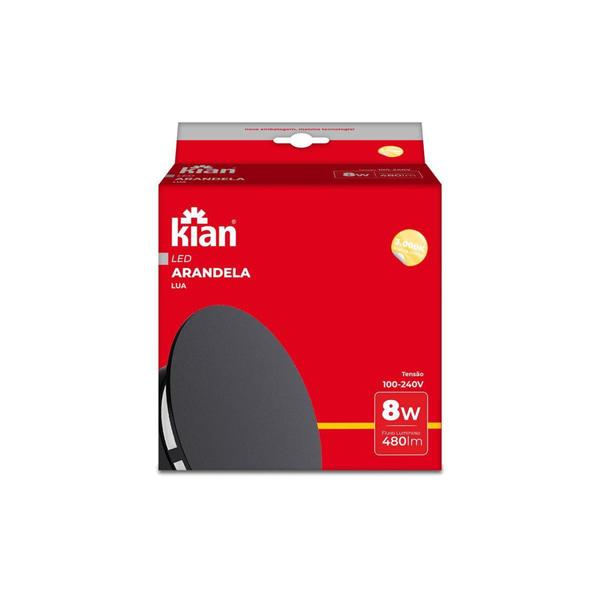 Imagem de Arandela Luminaria Led Lua Preta 8W 3000K Branca Quente Bivolt Kian