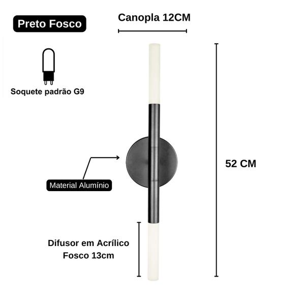 Imagem de Arandela Luminária Long Plus 2 Difusores Moderno Preto 013