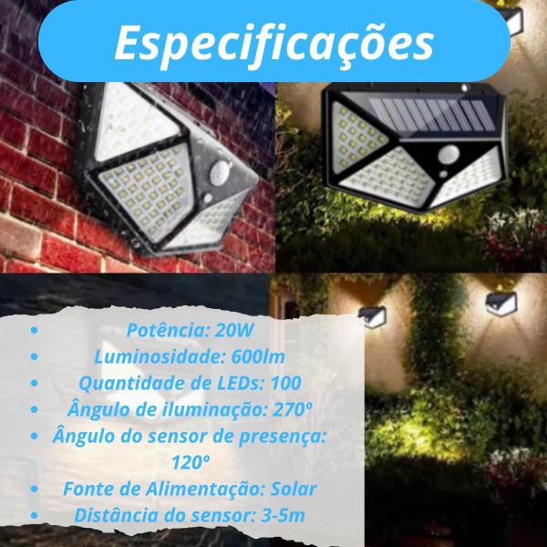 Imagem de Arandela Luminarias 100 Led Energia Solar Luz Entrega Rápida