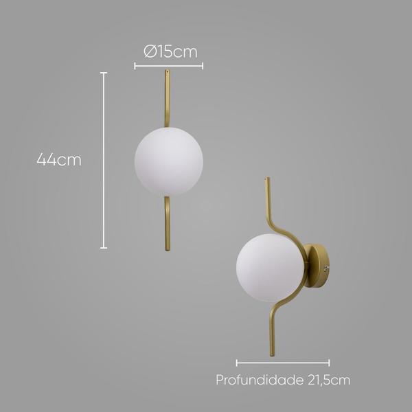 Imagem de Arandela Malu Ouro Fosco ZR129 + LED G9 BF Globo Vidro Starlux ST2597