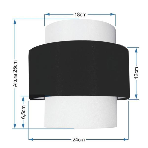 Arandela Meia Cana Dupla Md-2020 Cúpula em Tecido 25/24x12cm Branco - Preto - Bivolt - Vivare Imagem de Arandela Meia Cana Dupla Md-2020 Cúpula em Tecido 25/24x12cm Branco - Preto - Bivolt