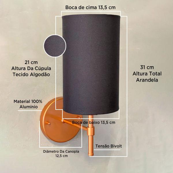Arandela Nayara Premium Aluminio E Cupula Tecido Algodao E27 Bivolt - Tangerina Mca Imagem de Arandela Nayara Premium Aluminio E Cupula Tecido Algodao E27 Bivolt