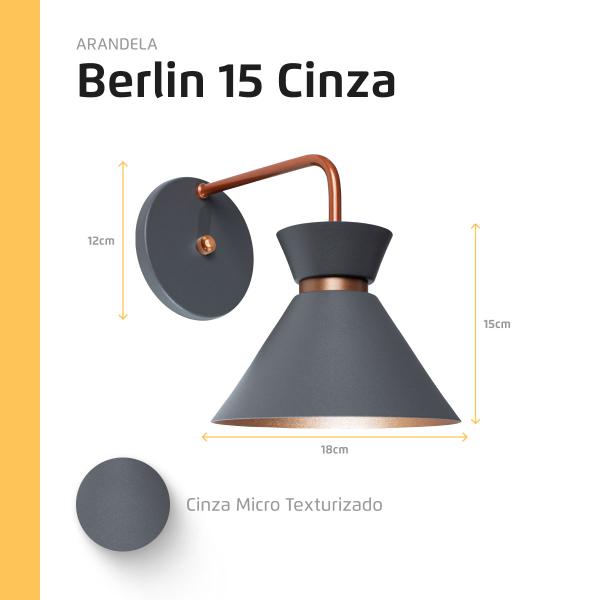 Imagem de Arandela Parede Berlin 15cm Cinza C/ Cobre