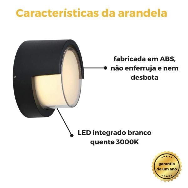 Imagem de Arandela Parede Iglu Led Ip65 Redonda Externa Muro 8w Opus