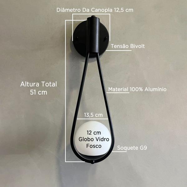 Imagem de Arandela Parede Interna Estilo Gota Dourada e Preto Vidro Globo