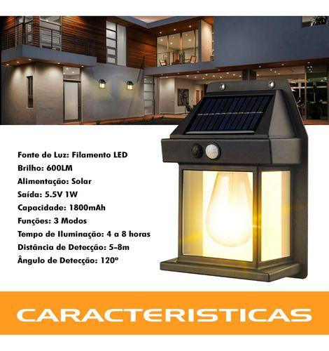 Imagem de Arandela Parede Solar Externa Luz Led Recarregavel Lampada