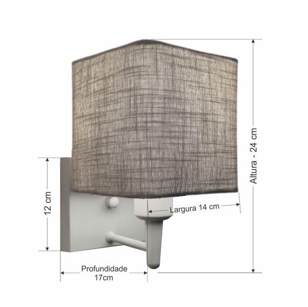 Imagem de Arandela Quadrada Md-2006 Branco Cúpula em Tecido Rustico Cinza - Bivolt