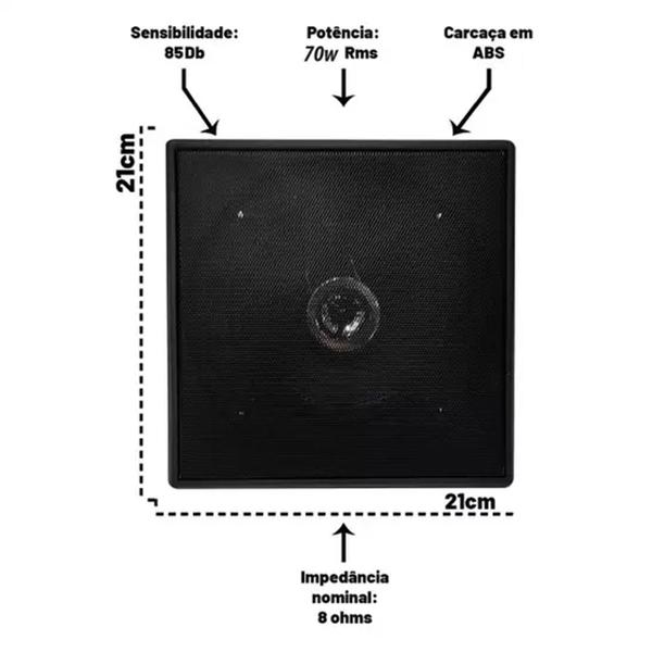 Imagem de Arandela Quadrada Preta Bluetooth Bivolt 6 Pol 70W RMS Leson - 2LSAT78QP