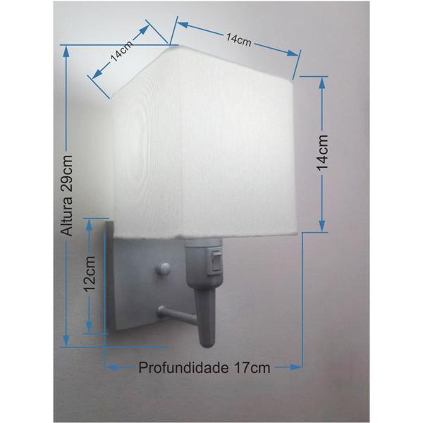 Imagem de Arandela Quadrada Vivare Md-2019 Base Alumínio Cinza Com Interruptor e Cúpula em Tecido - Bivolt