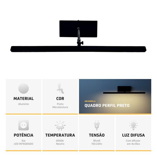 Imagem de Arandela Quadro Perfil Led 6W 4000K Preto