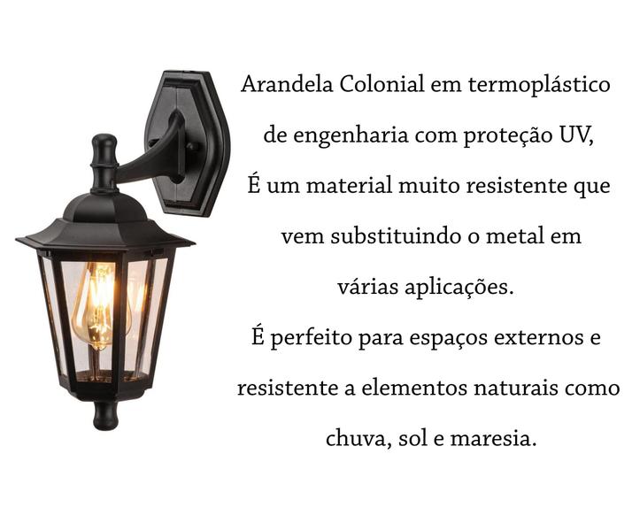 Imagem de Arandela Retro Preto Externo Lente Transp. Lup40 + LED