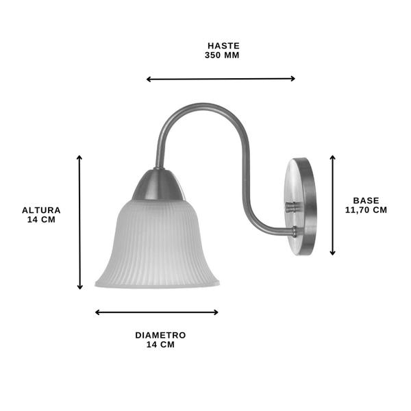 Imagem de Arandela Sino Para 1 Lampada Base Alumínio Soquete E27 Luminária Branco Preto Escovado