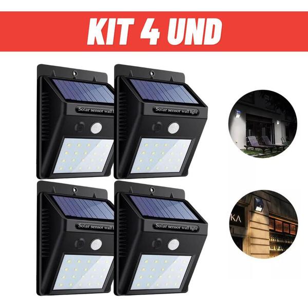 Imagem de Arandela Solar 5W 4un Completas Iluminação Área Externa Sensor Leds