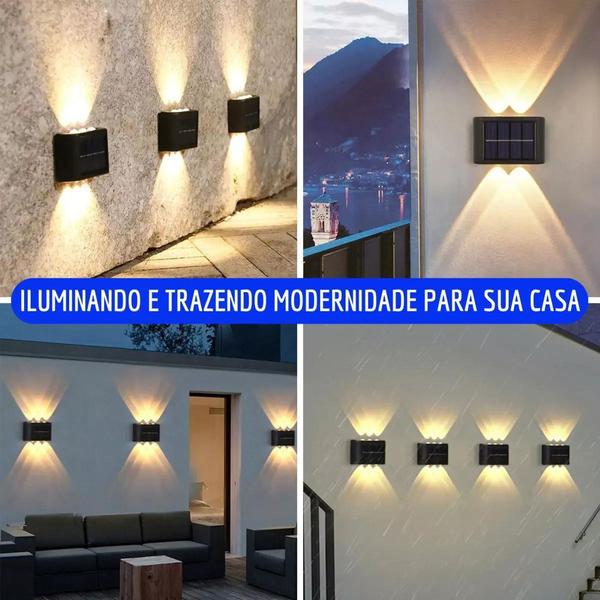 Imagem de Arandela solar 6 leds jardim escadas muros prova dágua - hq