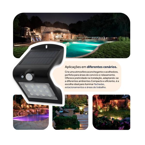 Imagem de Arandela Solar Led 1,5w Branca Fria C/ Sensor de Movimento