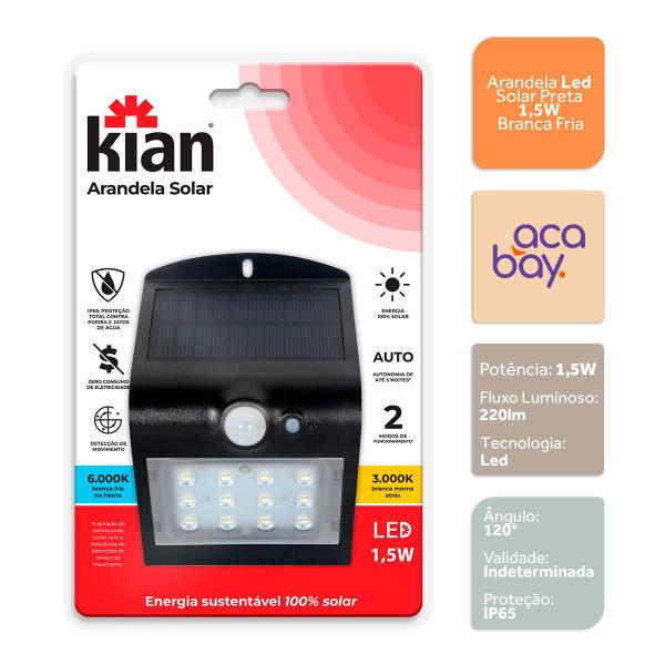 Imagem de Arandela Solar Led 1,5w Branca Fria C/ Sensor de Movimento