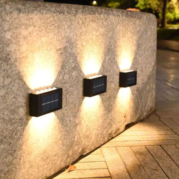 Imagem de Arandela Solar Spot Baliza Kit 2 Uni Luminaria Led Segurança Iluminaçao Escada Parede Rua Quintal Casa Jardim Varanda Terraço Ar Livre