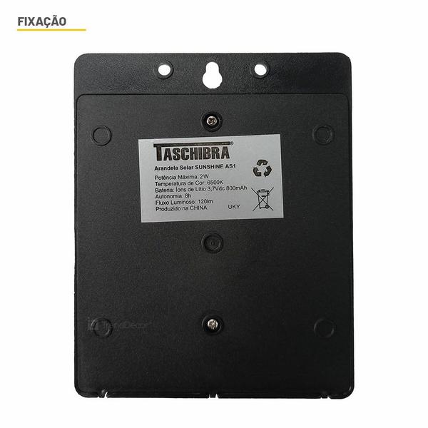 Imagem de Arandela Solar Sunshine Taschibra AS1 2W Sensor Presença IP44 Bateria 3,7V/800mA