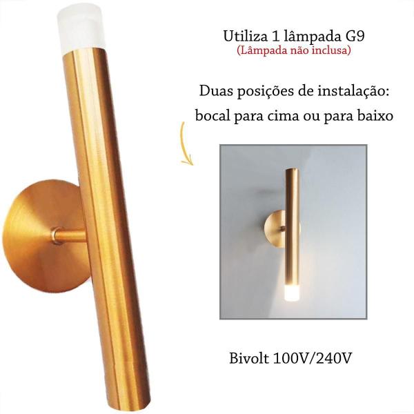 Imagem de Arandela Tubular Interna Dourada Tubo Sala Quarto G9 Lup78