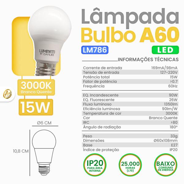 Imagem de Arandela Uno Vidro Leitoso 791/1 Com Lâmpada Bulbo A60 3000K 15W Inclusa